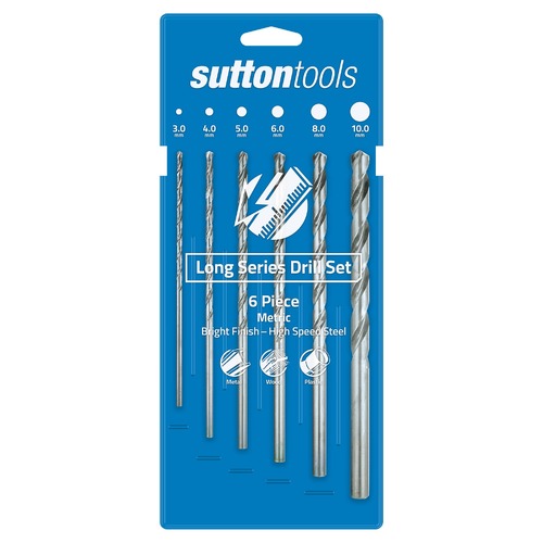 Sutton D1100006 Long Drill Bit Set HSS (3,4,5,6,8,10mm), 6 pieces