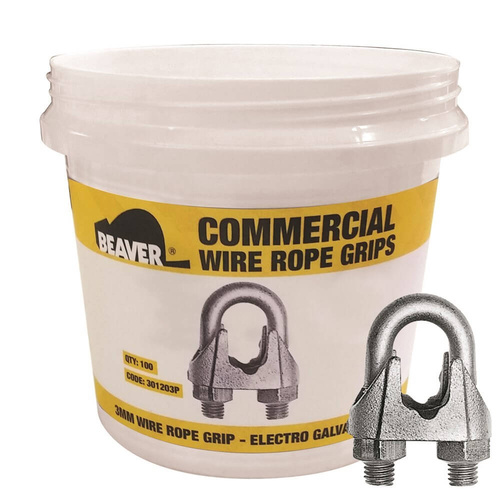 Beaver Commercial Wire Rope Grip Electro Galvanised- 5mm 3/16" - Pail of 100