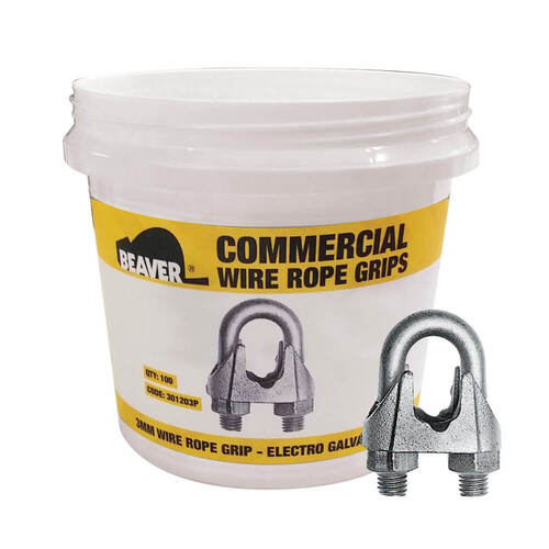 Beaver Commercial Wire Rope Grip Electro Galvanised- 8mm 5/16" - Pail of 80