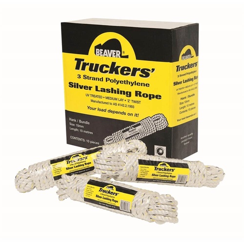 Beaver Silver Lashing Rope 3-Strand Polyethylene-10mm x 10m 9.3kN MBF - 10Hanks/Carton