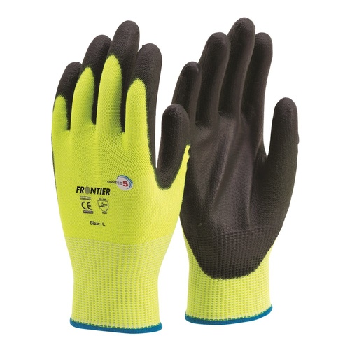Frontier Cooltec5 HV CutResistant PolyurethaneGloves,Yellow/Black,Large - Pack of 12