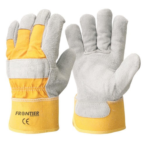 Frontier Rancher Leather Gloves, Yellow/White,  Large - Pack of 12