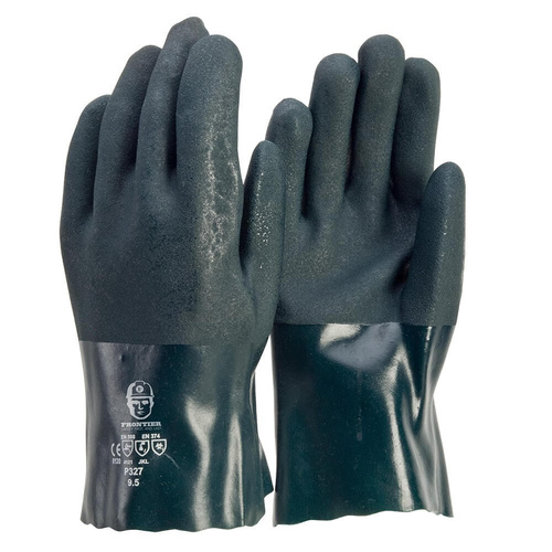 Frontier PVC Double Dipped Gloves, Green, 27cm Length - Pack of 12