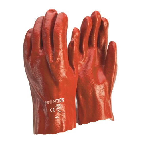 Frontier PVC Single Dipped Gloves, Red, 27cm Length - Pack of 12
