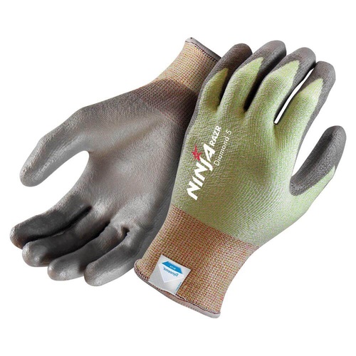 Ninja Razr Diamond 5 Cut Resistant Gloves, Light Green/Grey, Large - Pack of 12