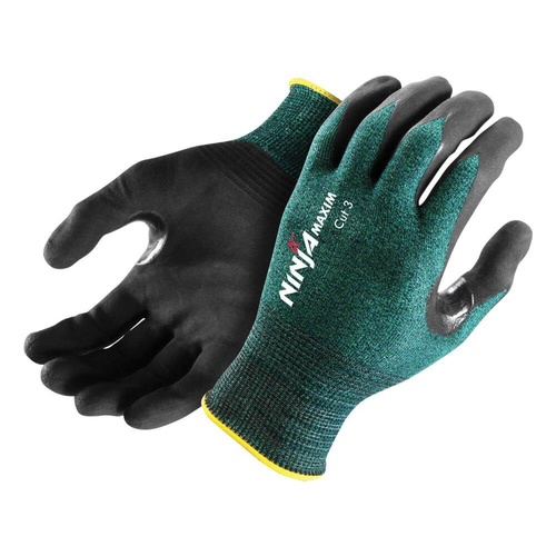 Ninja Maxim Cut 3 Cut Resistant Breathable Gloves, Green/Black, Large - Pack of 12