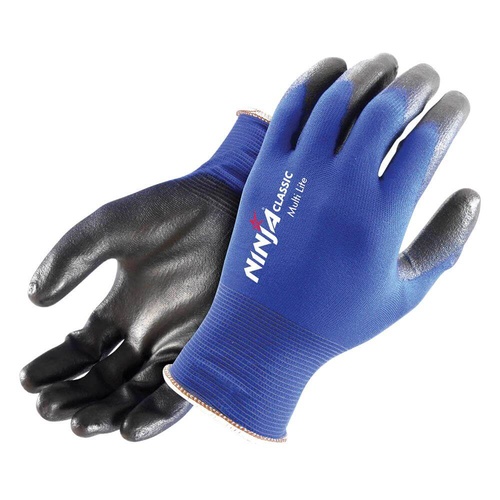 Ninja Classic MultiLite Abrasion Resistant Grip Gloves,Blue/Black,Large - Pack of 12