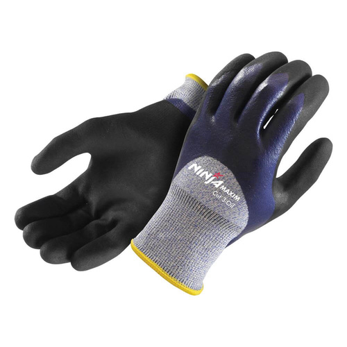 Ninja Maxim Cut 3-Oil Cut & Oil Resistant Gloves, Blue/Black, Large - Pack of 12