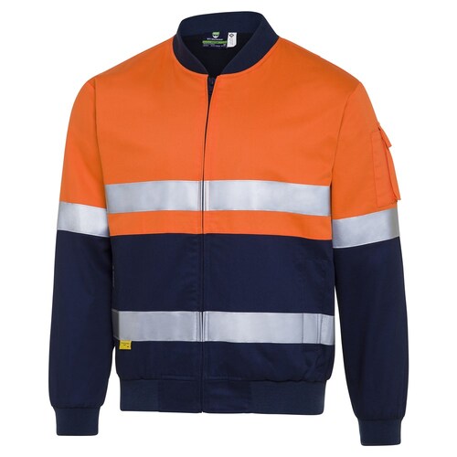WS Workwear Mens Long Sleeve Taped Kiandra Jacket, Orange/Navy, Small