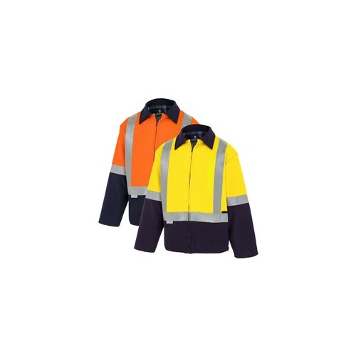 WS Workwear Mens LongSleeve Taped Wool Bluey Jacket,Orange/Navy, Small