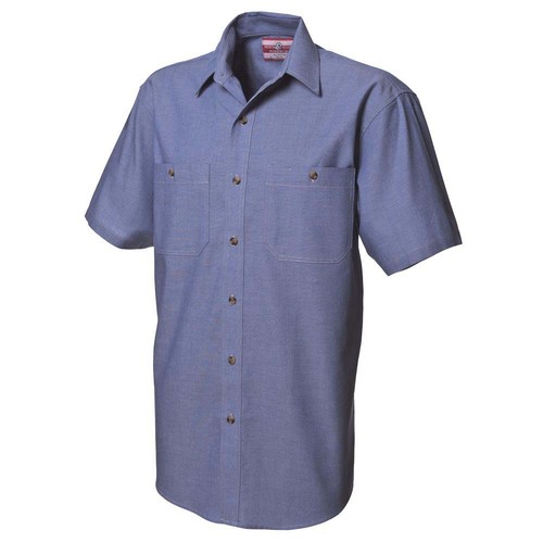 WS Workwear Mens Short Sleeve Chambray Shirt, Denim Blue, Small