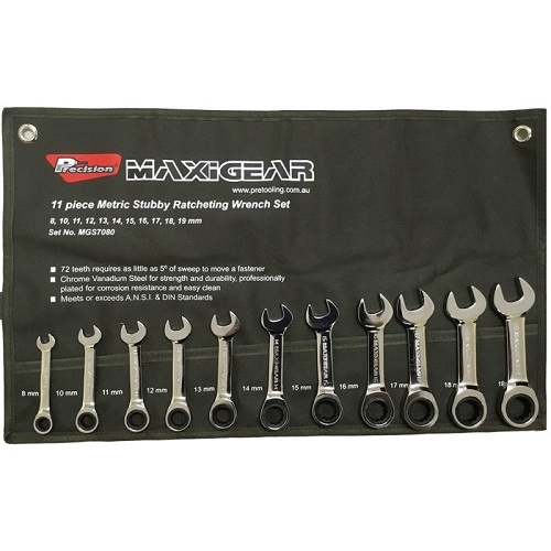 Maxigear Stubby Combination Ratcheting Wrench, 7 Pieces SAE Set