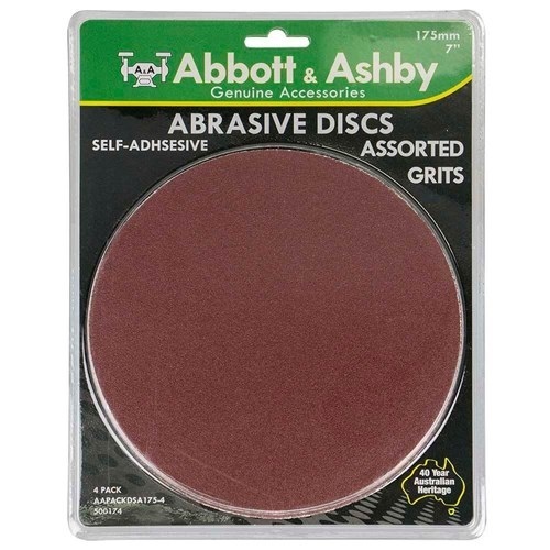 175mm, Various Grits (40,60,80,100), Self-Adhesive Disc Aluminium Oxide - 4 Pack