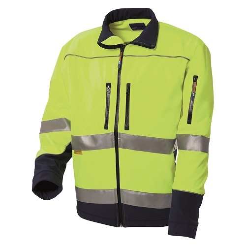 WS Workwear Hi-Vis Water Resistant Soft Shell Jacket,  Yellow/Navy - XL