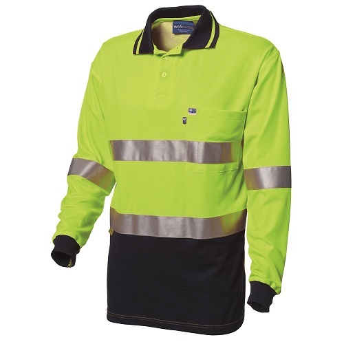 WS Workwear Mens Hi-Vis Polo Shirt, Lime/Navy -Size Small