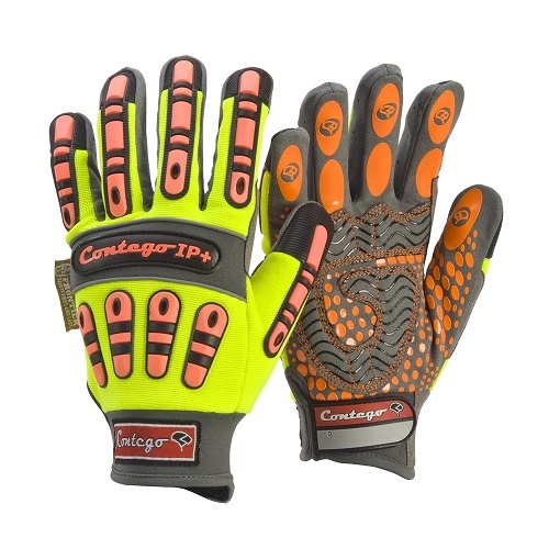 Contego Protectio High Vis Grip Tab Impact Gloves Orange/Yellow, Med - Pack of 6