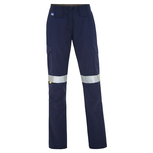 WS Workwear Womens Cargo Pants W/ Reflective tape Navy, Size 10