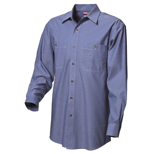 WS Workwear Mens Chambray Button-Up Shirt Denim Blue, L