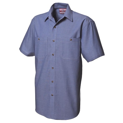 WS Workwear Mens Chambray Button-Up Shirt Denim Blue, L