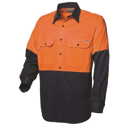 WS Workwear Mens Hi-Vis Classic Drill Shirt Orange/Navy, Small