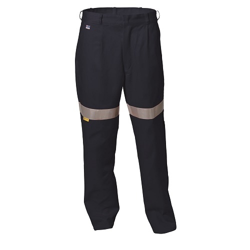 Mens Hi-Vis Drill Trousers W/ Reflective Tape Navy, 79 Long