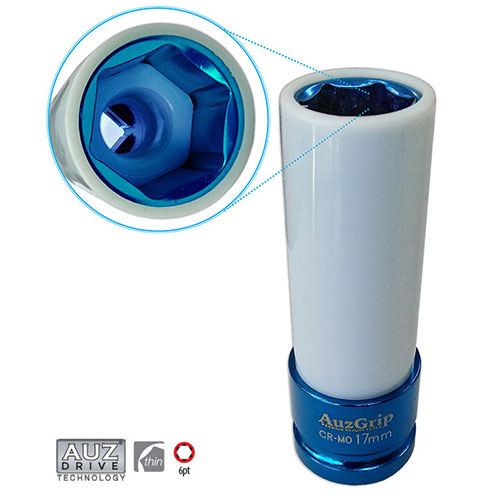 AuzGrip® 1/2'' Square Drive Alloy Wheel Impact Socket 17mm, Blue