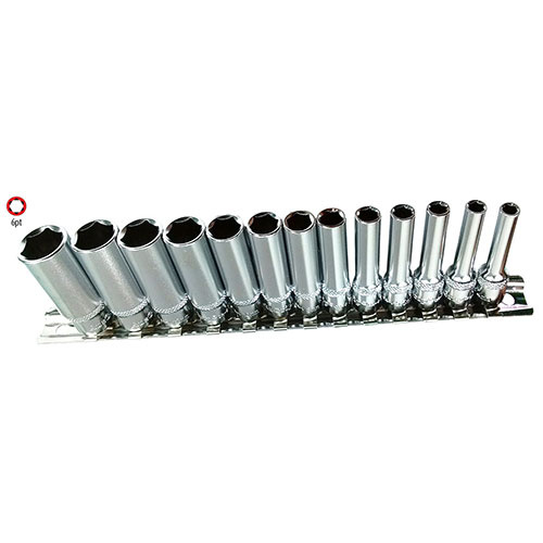 AuzGrip® 1/4" Square Drive 6 Point Deep Socket Set Metric 13 Pieces