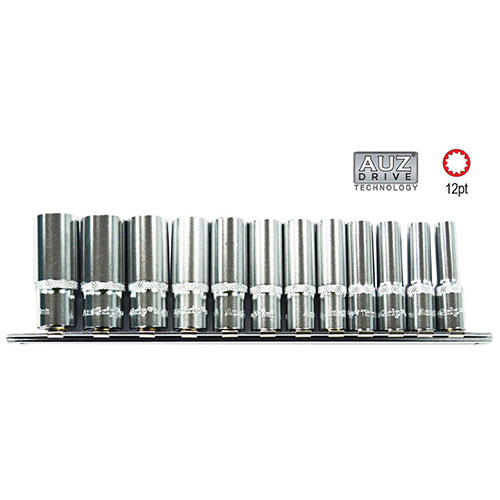 AuzGrip® 3/8" Square Drive 12 Point Deep Socket Metric Set, 12 Pieces
