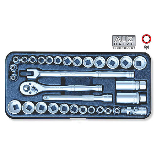 AuzGrip® 3/8'' Sq. Dr. 6 Point Socket Crv. Metric/SAE Set, 32 Pieces