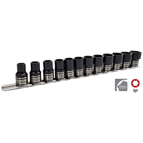 AuzGrip® 1/2'' Sq.Drive Thin Wall Impact /Hand Socket Set, 12 Pieces