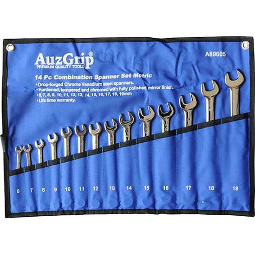 AuzGrip® Combination Spanner Metric Set, 14 Pieces