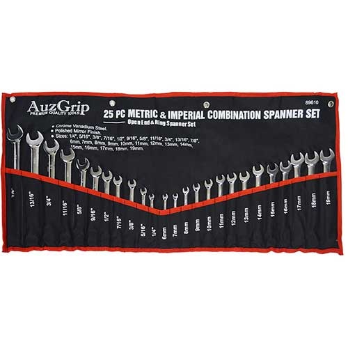 AuzGrip® Combination Spanner Metric/Imperia Set, 25 Pieces