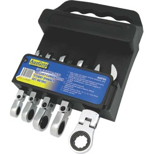 AuzGrip® Stubby Flexible Ratchet Spanner Imperial Set, 5 Pieces