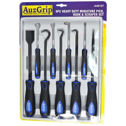 AuzGrip® Heavy Duty Miniature Pick, Hook and Scraper Set, 9 Pieces