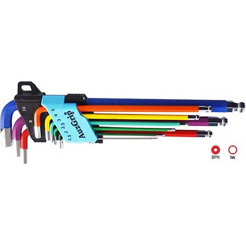 AuzGrip® Extra Long Ball Point Hex Key Imperial Set, 9 Pieces