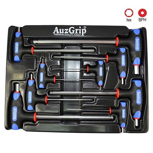 AuzGrip® T-Handle Ball Point Hex Key Metric Set, 9 Pieces
