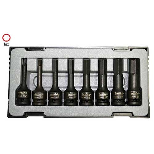 AuzGrip® 1/2'' Sq. Dr. Impact In-Hex Bit Socket SAE Set 78mm, 8Pcs.