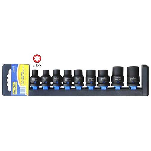 AuzGrip® 1/2" Square Drive E-Torx Impact Socket Set, 9 Pieces