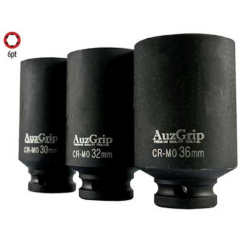 AuzGrip® 1/2'' Sq. Dr. 12 Pt. Hub Nut Impact Socket Metric Set, 3 Pcs.