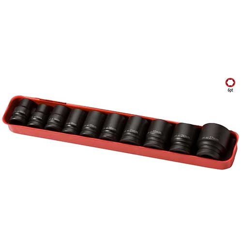 AuzGrip® 1/2'' Square Drive Impact Socket Metric Set, 10 Pieces