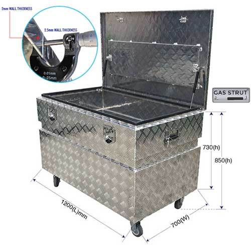 Grip® 1200 x 700 x 730mm Aluminium Job Site Tool Box With Castor