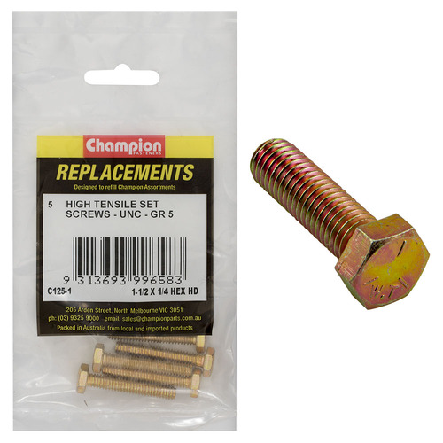 Champion C125-1 1-1/2 x 1/4" UNC Set Screw , 5-Pack
