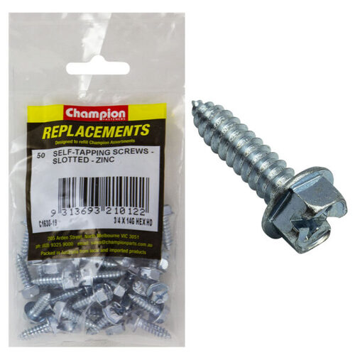 Champion C1630-19 Hex Head Combo/Slotted Screw 6.3 x 19mm - 50/Pack