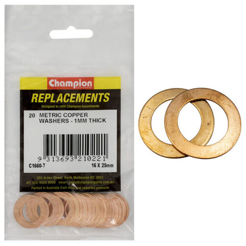 Champion C1660-7 Metric Copper Washer 16mm x 25mm - 20/Pack