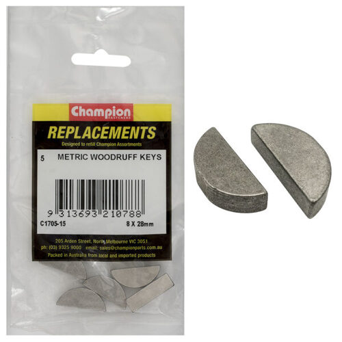 Champion C1705-15 Woodruff Key Metric 8 x 28mm - 5/Pack