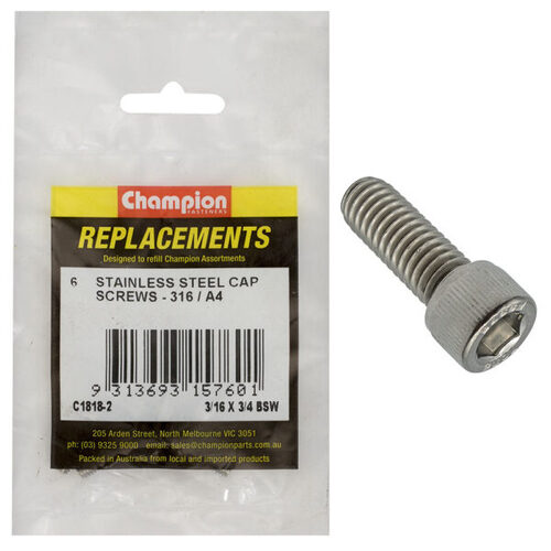 Champion C1818-2 3/16 x 3/4" Socket Head Cap Screw (316) - 6/Pack