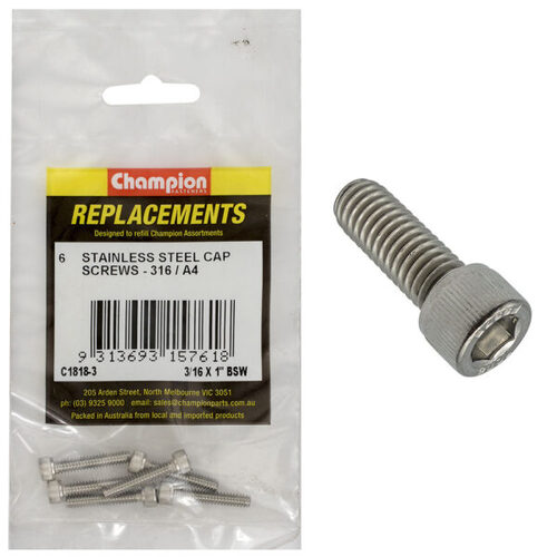 Champion C1818-3 3/16 x 1" Socket Head Cap Screw (316) - 6/Pack