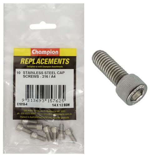 Champion C1818-4 1/4 x 1/2" Socket Head Cap Screw (316) - 10/Pack