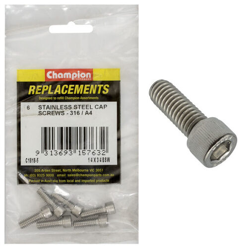 Champion C1818-5 1/4 x 3/4" Socket Head Cap Screw (316) - 6/Pack