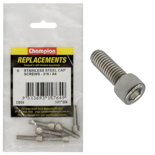 Champion C1818-6 1/4 x 1" Socket Head Cap Screw (316) - 6/Pack